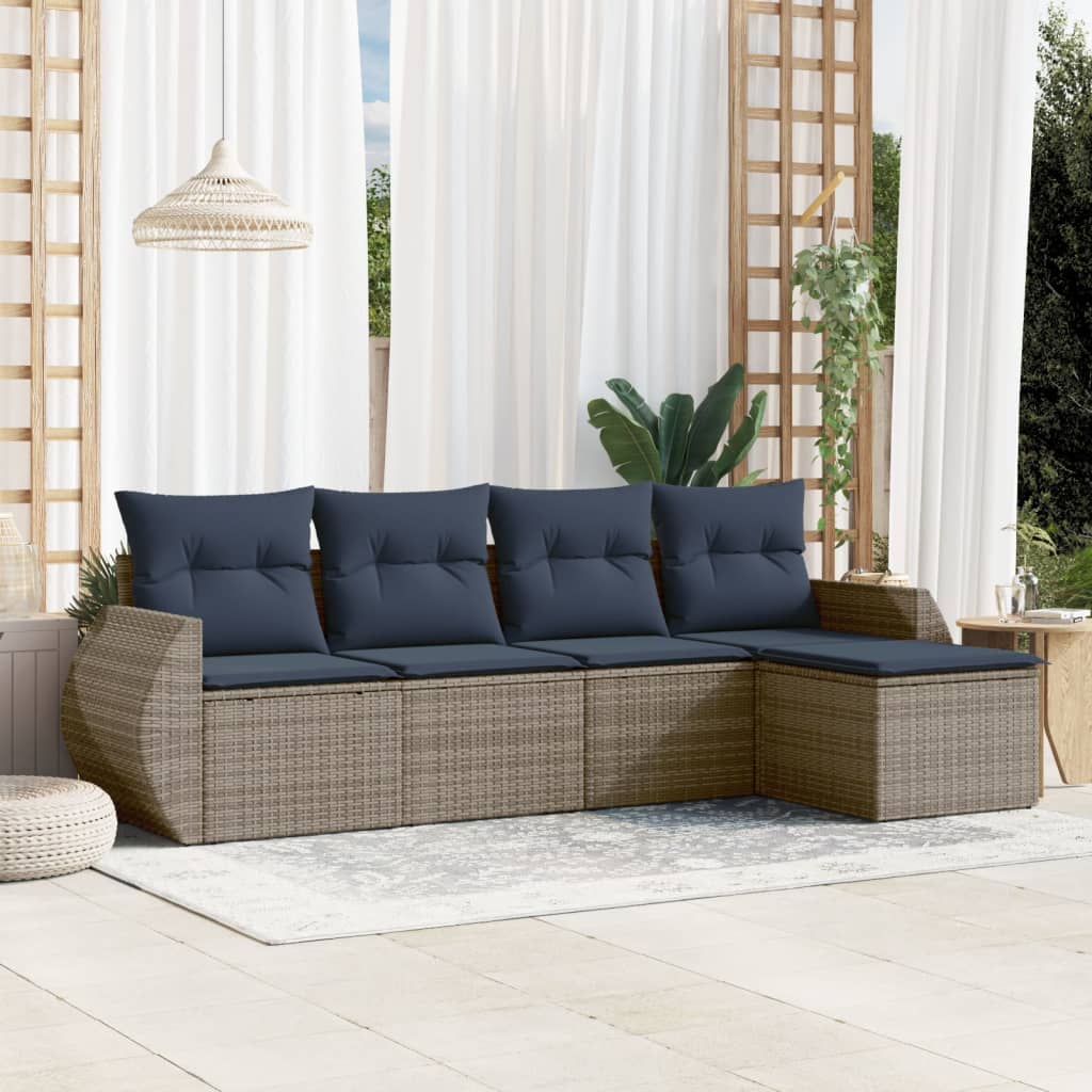 5-delige tuinbankset met kussens, grijs polyrotan is nu te koop bij PeponiXL, paradijselijk wonen!
