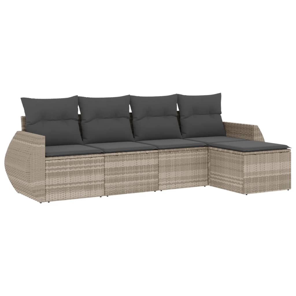 5-delige Loungeset met kussens poly rattan lichtgrijs is nu te koop bij PeponiXL, paradijselijk wonen!