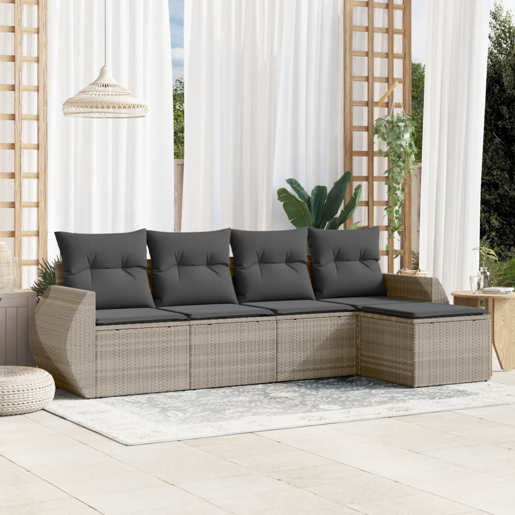 5-delige Loungeset met kussens poly rattan lichtgrijs is nu te koop bij PeponiXL, paradijselijk wonen!
