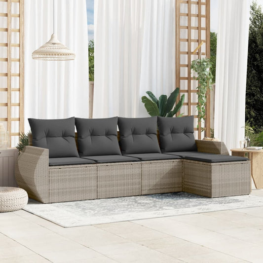 5-delige Loungeset met kussens poly rattan lichtgrijs is nu te koop bij PeponiXL, paradijselijk wonen!
