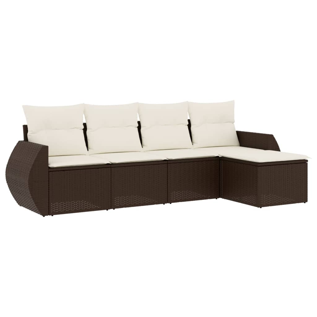 5-delige Loungeset met kussens poly rattan bruin is nu te koop bij PeponiXL, paradijselijk wonen!