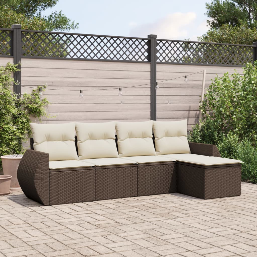 5-delige Loungeset met kussens poly rattan bruin is nu te koop bij PeponiXL, paradijselijk wonen!