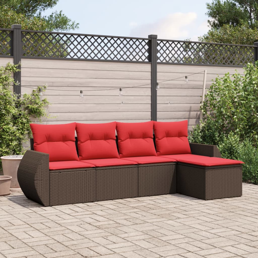 5-delige tuinbankset met kussens, bruin polyrotan is nu te koop bij PeponiXL, paradijselijk wonen!