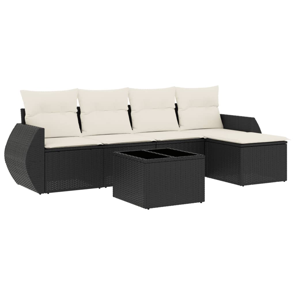 6-delige Loungeset met kussens poly rattan zwart is nu te koop bij PeponiXL, paradijselijk wonen!