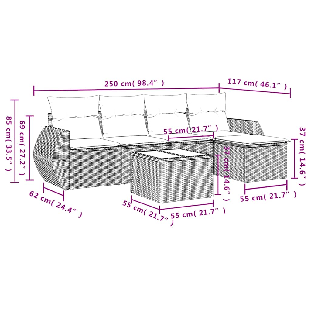 6-delige tuinbankset met kussens van zwart polyrotan is nu te koop bij PeponiXL, paradijselijk wonen!