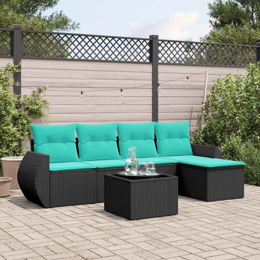 6-delige tuinbankset met kussens van zwart polyrotan is nu te koop bij PeponiXL, paradijselijk wonen!