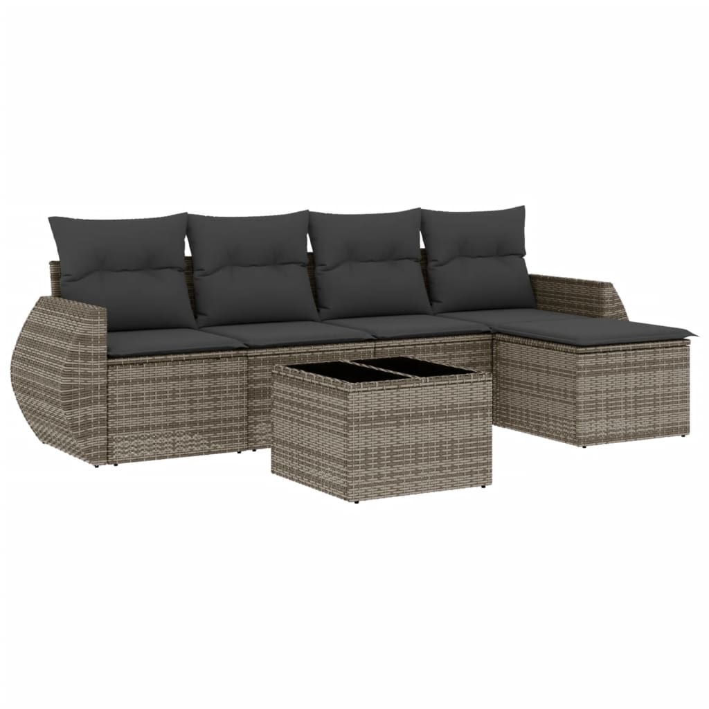 6-delige Loungeset met kussens poly rattan grijs is nu te koop bij PeponiXL, paradijselijk wonen!