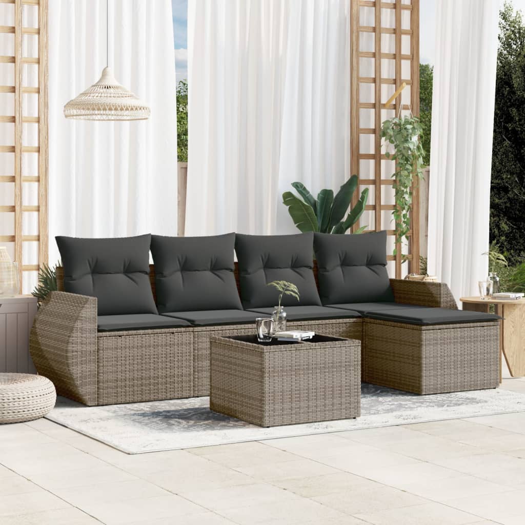 6-delige Loungeset met kussens poly rattan grijs is nu te koop bij PeponiXL, paradijselijk wonen!