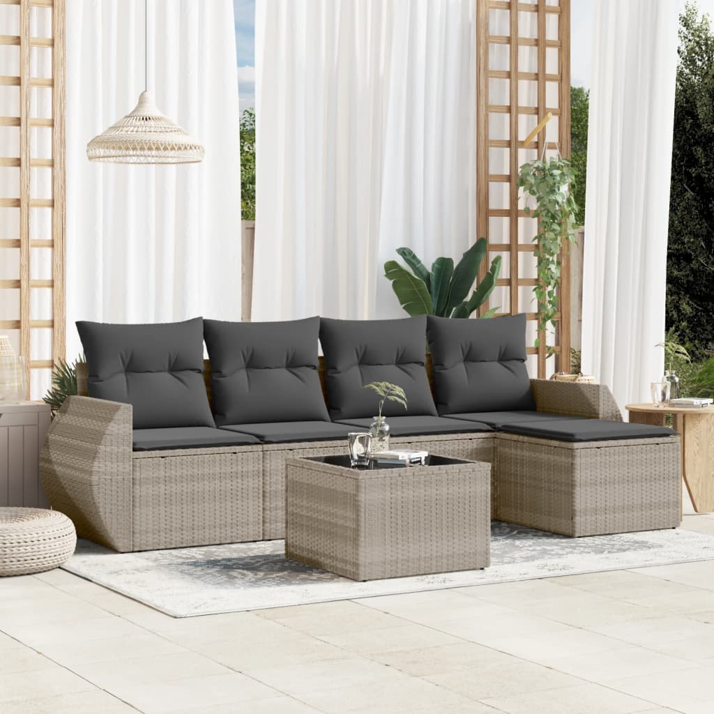 6-delige Loungeset met kussens poly rattan lichtgrijs is nu te koop bij PeponiXL, paradijselijk wonen!