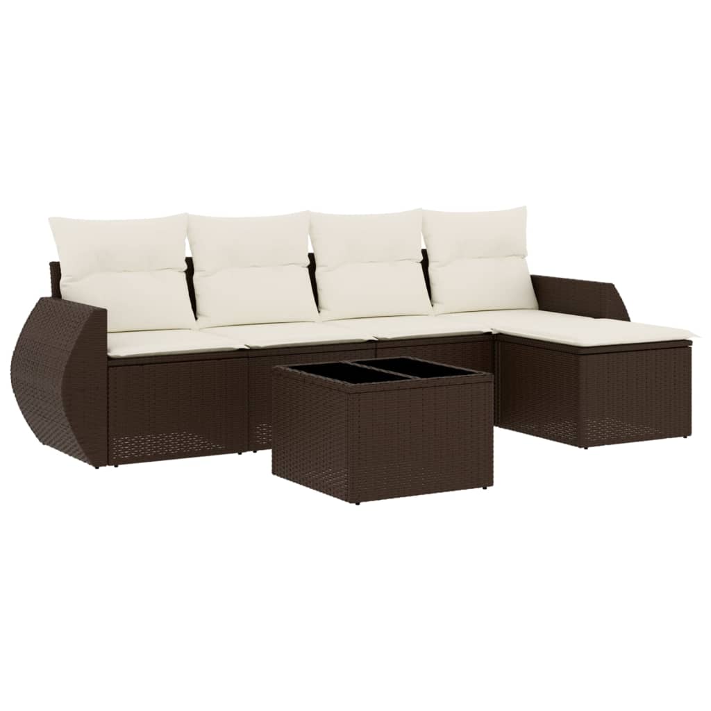 6-delige Loungeset met kussens poly rattan bruin is nu te koop bij PeponiXL, paradijselijk wonen!