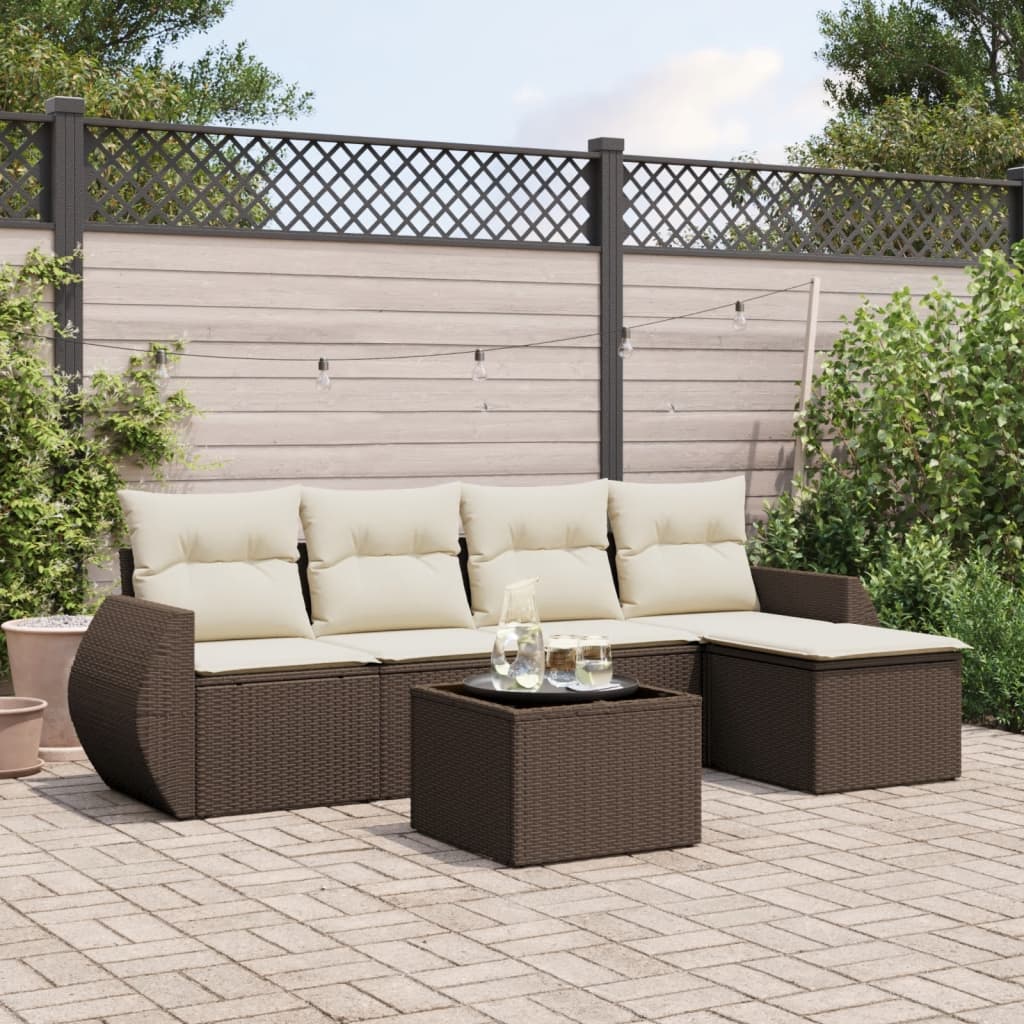 6-delige Loungeset met kussens poly rattan bruin is nu te koop bij PeponiXL, paradijselijk wonen!