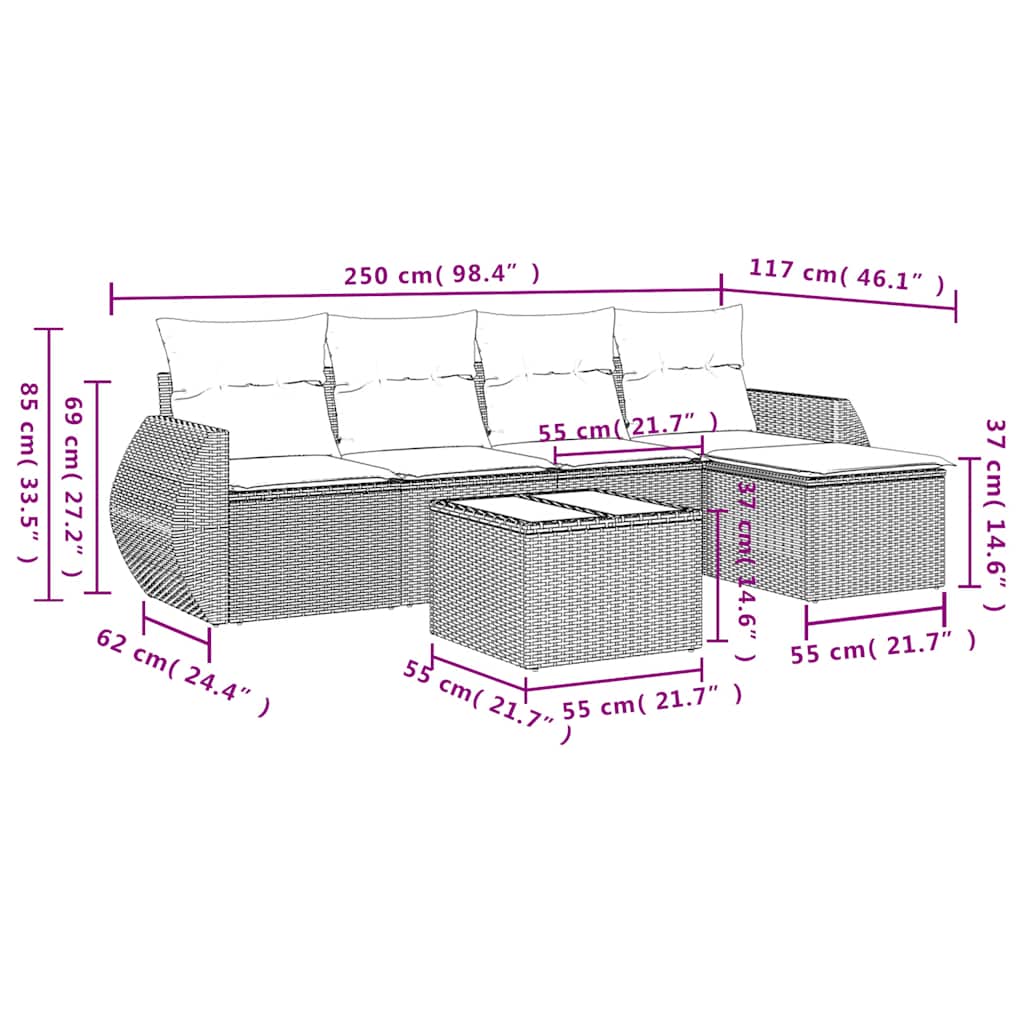 6-delige tuinbankset met kussens, bruin polyrotan is nu te koop bij PeponiXL, paradijselijk wonen!