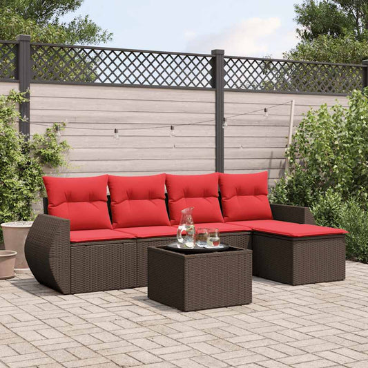6-delige tuinbankset met kussens, bruin polyrotan is nu te koop bij PeponiXL, paradijselijk wonen!