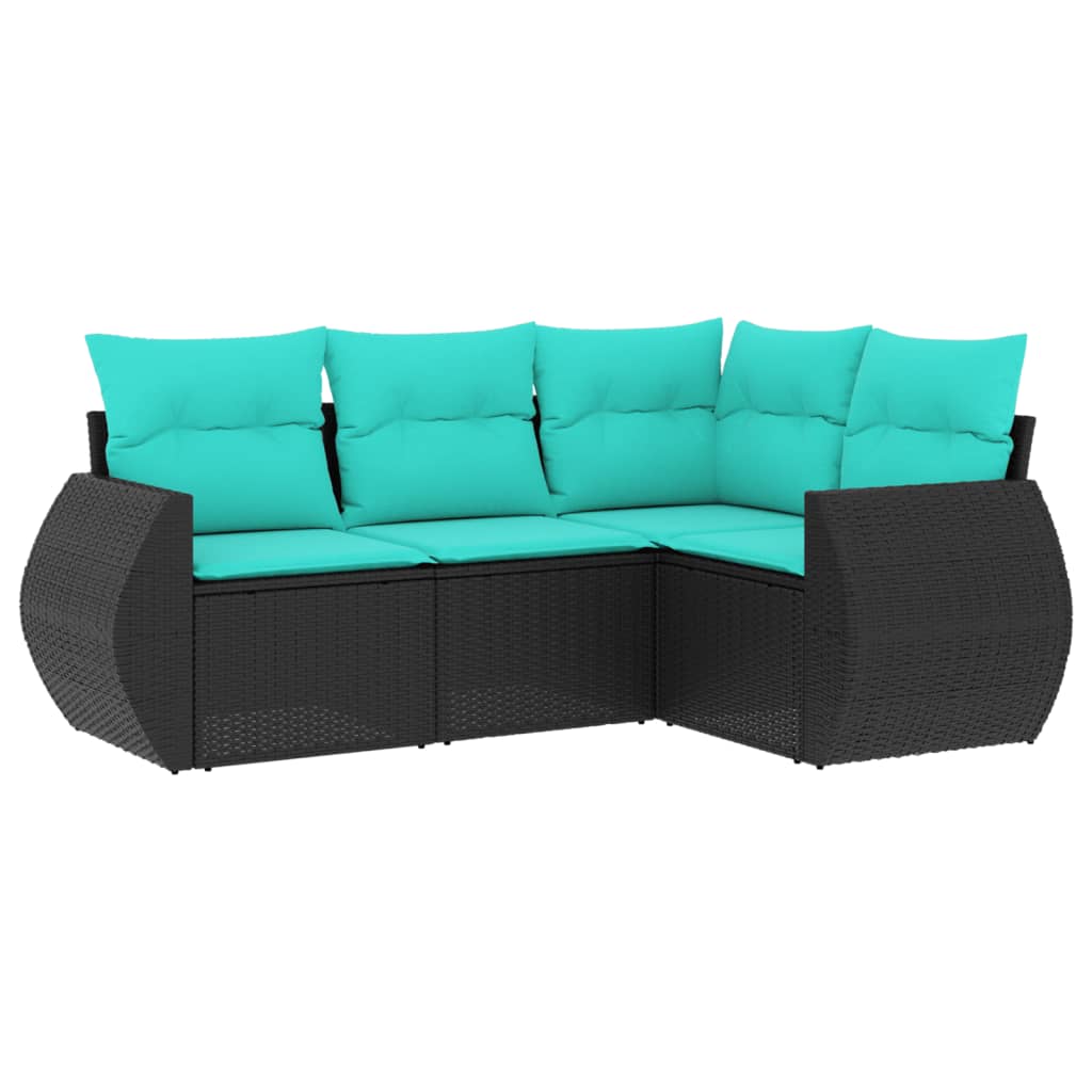 4-delige tuinbankset met kussens, zwart polyrotan is nu te koop bij PeponiXL, paradijselijk wonen!