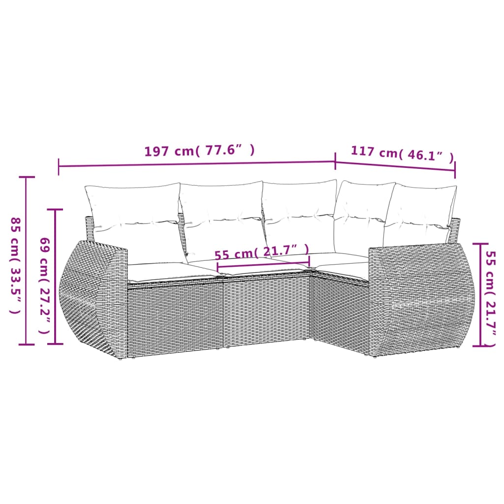 4-delige tuinbankset met kussens, zwart polyrotan is nu te koop bij PeponiXL, paradijselijk wonen!