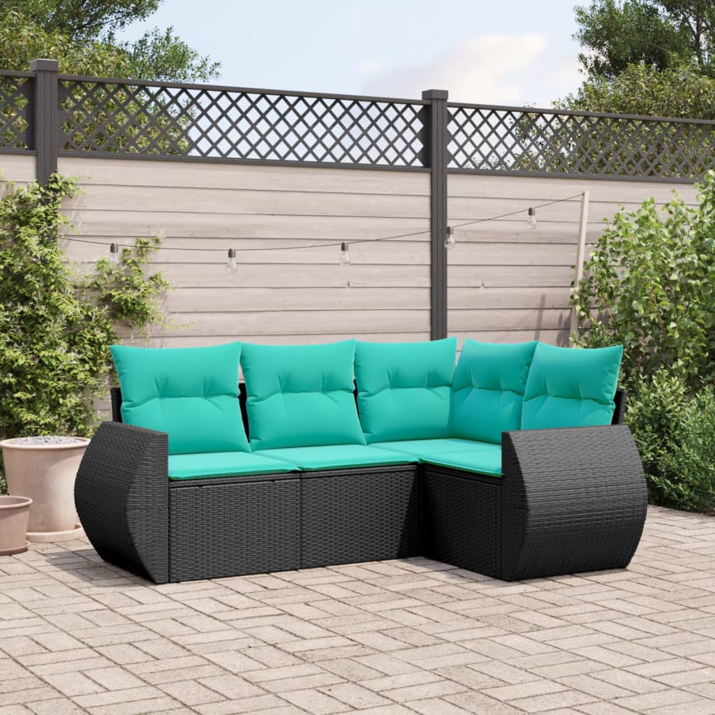 4-delige tuinbankset met kussens, zwart polyrotan is nu te koop bij PeponiXL, paradijselijk wonen!