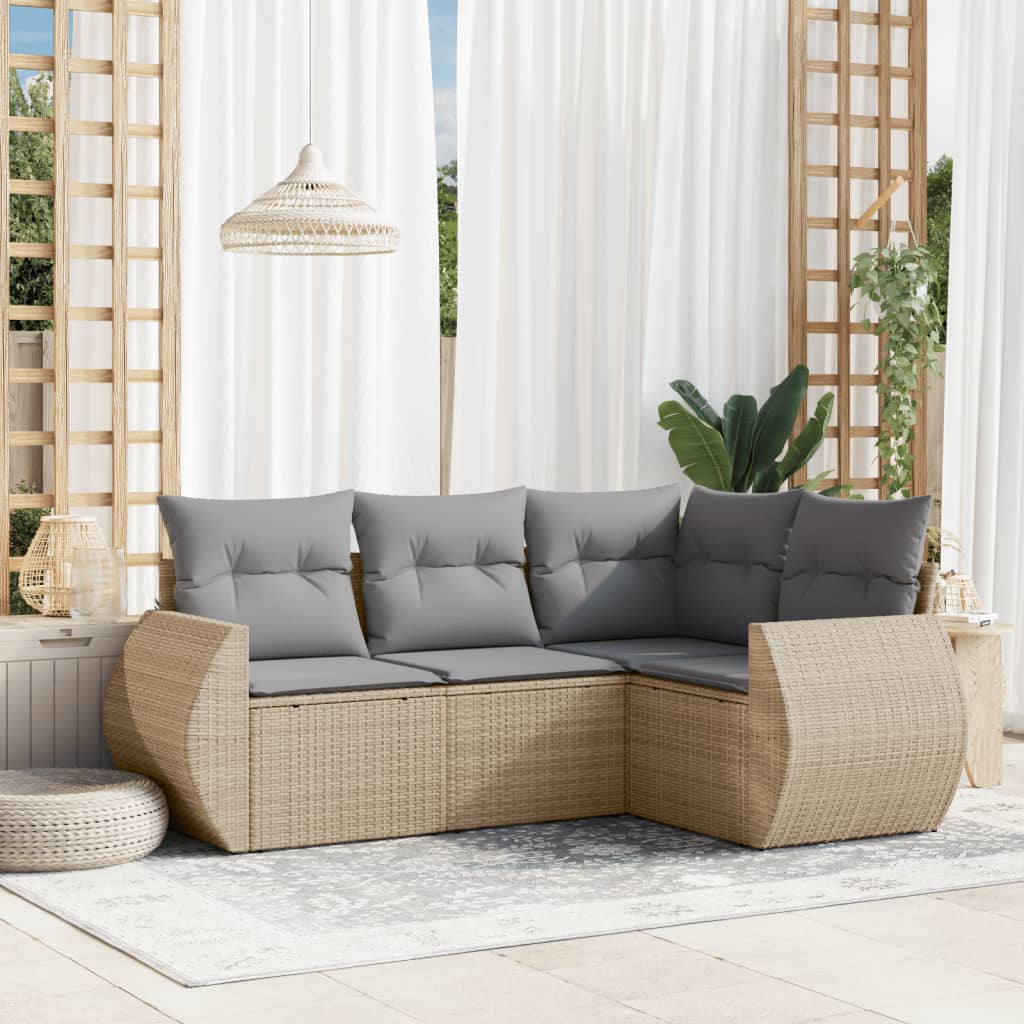 4-delige Loungeset met kussens poly rattan beige is nu te koop bij PeponiXL, paradijselijk wonen!