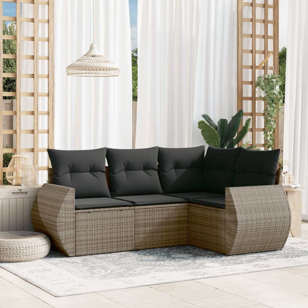 4-delige Loungeset met kussens poly rattan grijs is nu te koop bij PeponiXL, paradijselijk wonen!