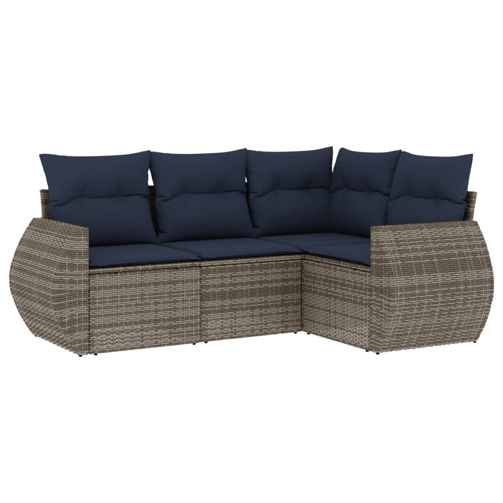 4-delige tuinbankset met kussens, grijs polyrotan is nu te koop bij PeponiXL, paradijselijk wonen!