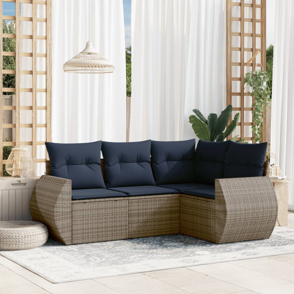 4-delige tuinbankset met kussens, grijs polyrotan is nu te koop bij PeponiXL, paradijselijk wonen!