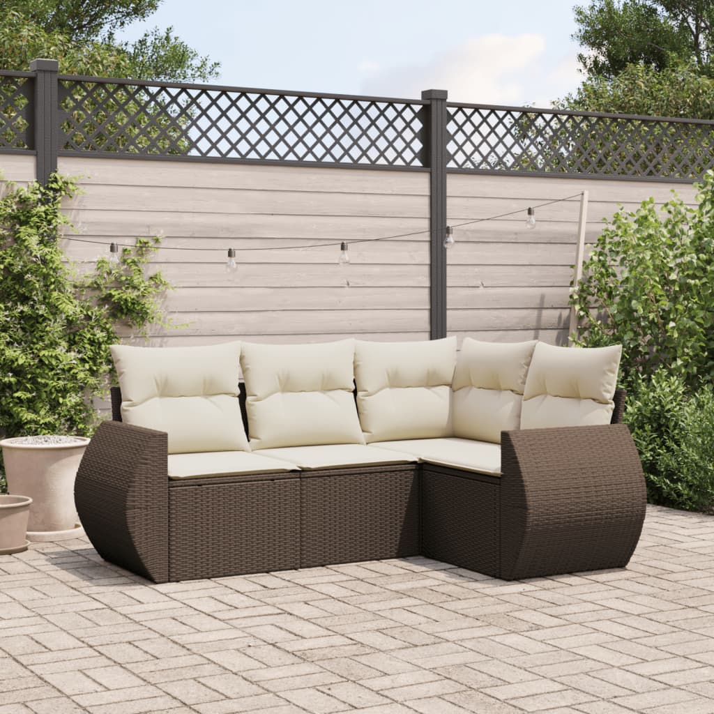 4-delige Loungeset met kussens poly rattan bruin is nu te koop bij PeponiXL, paradijselijk wonen!
