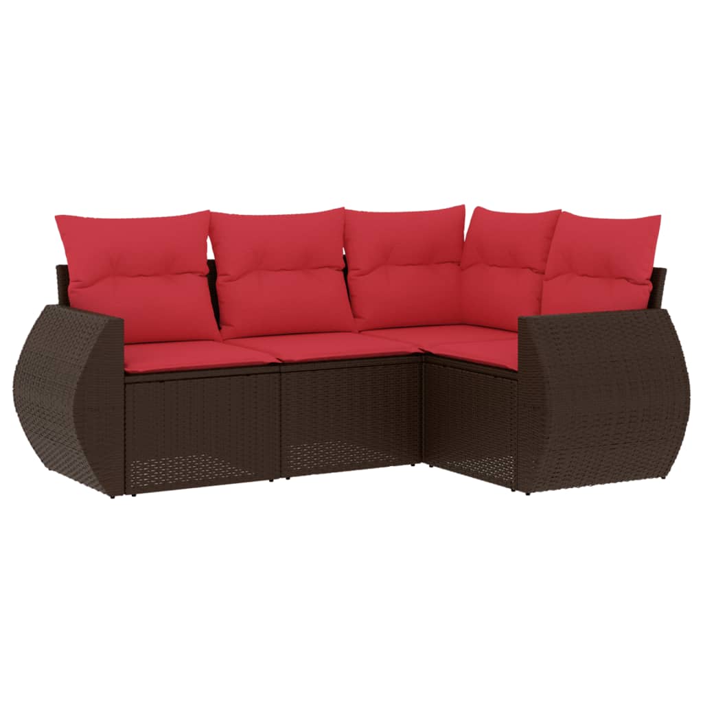 4-delige tuinbankset met kussens, bruin polyrotan is nu te koop bij PeponiXL, paradijselijk wonen!