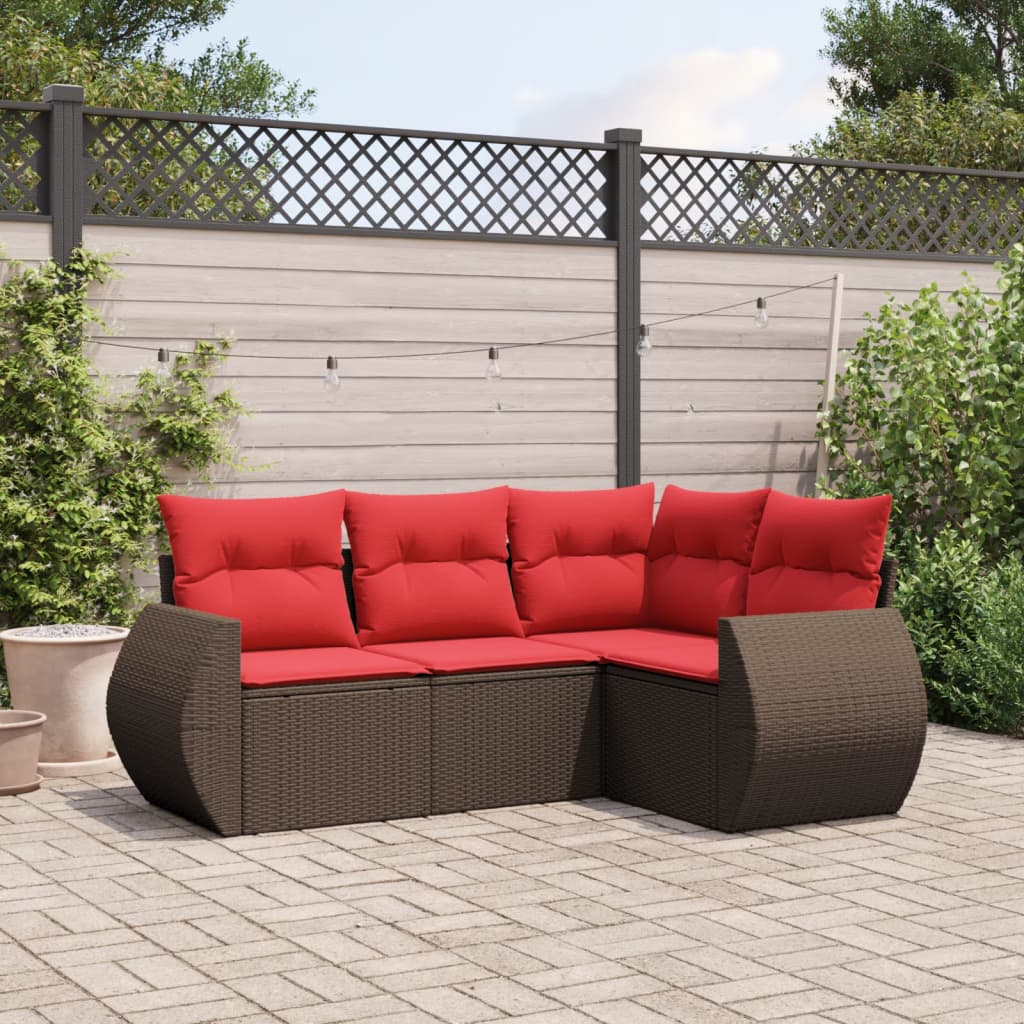 4-delige tuinbankset met kussens, bruin polyrotan is nu te koop bij PeponiXL, paradijselijk wonen!