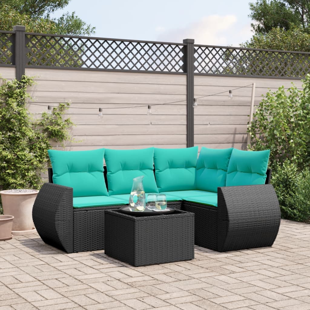 5-delige tuinbankset met kussens van zwart polyrotan is nu te koop bij PeponiXL, paradijselijk wonen!