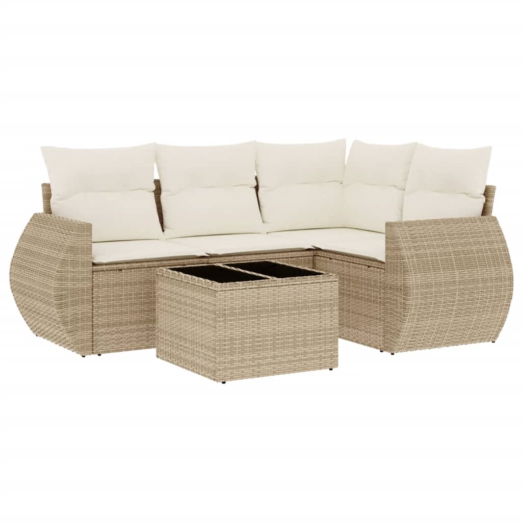 5-delige Loungeset met kussens poly rattan beige is nu te koop bij PeponiXL, paradijselijk wonen!