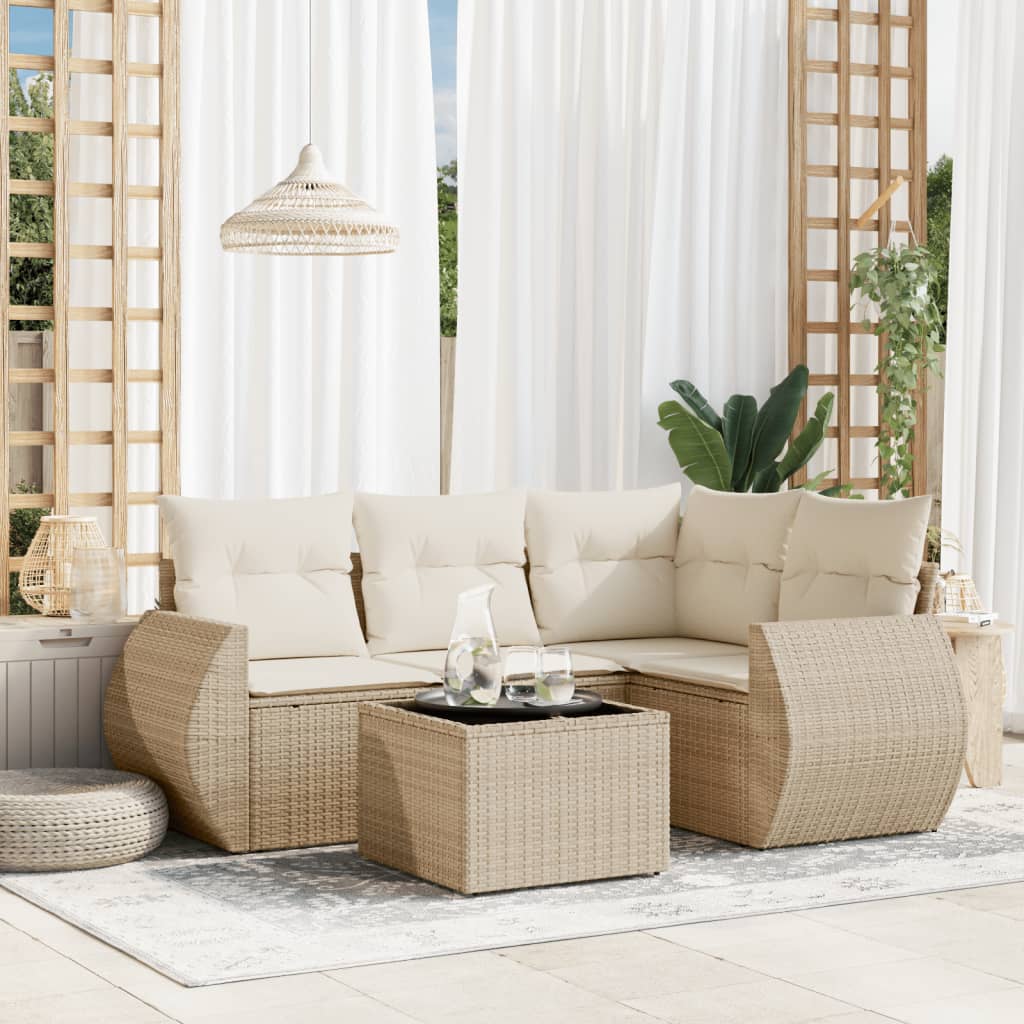 5-delige Loungeset met kussens poly rattan beige is nu te koop bij PeponiXL, paradijselijk wonen!