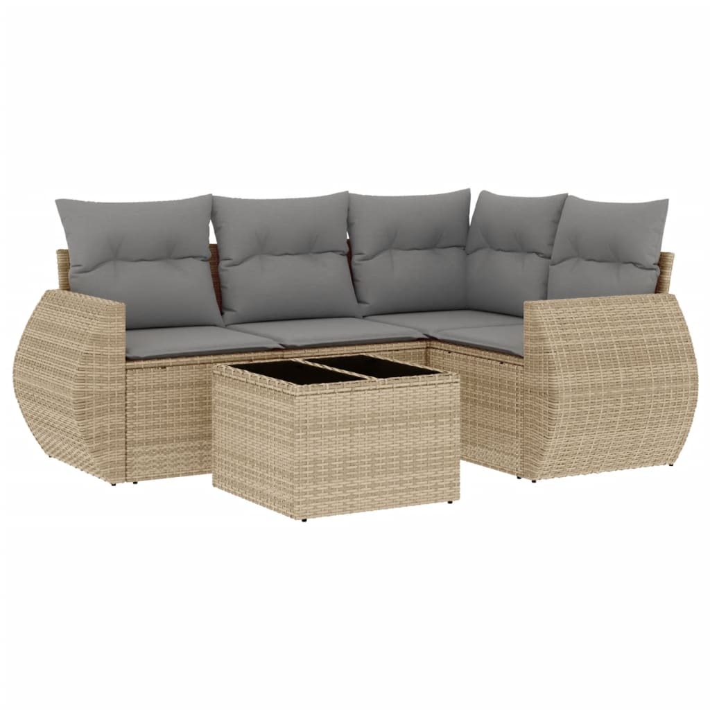 5-delige Loungeset met kussens poly rattan beige is nu te koop bij PeponiXL, paradijselijk wonen!