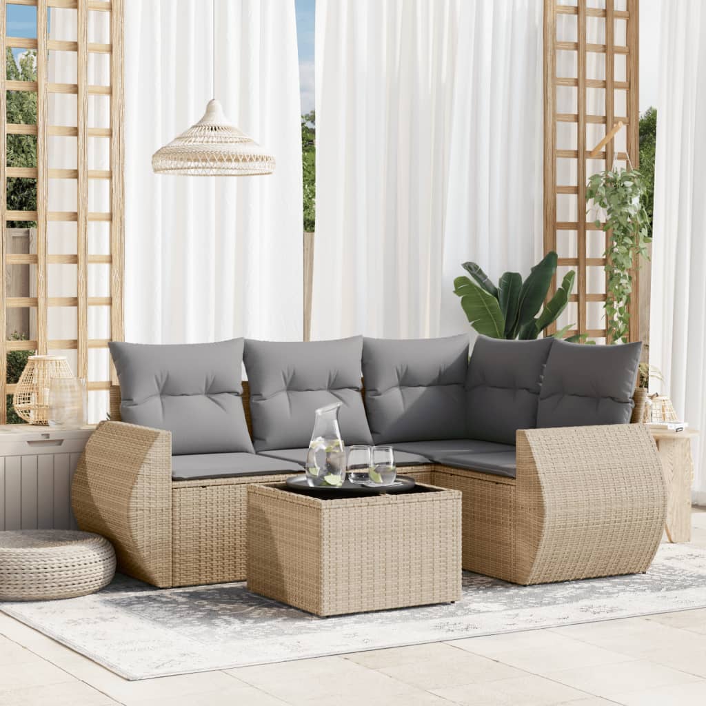 5-delige Loungeset met kussens poly rattan beige is nu te koop bij PeponiXL, paradijselijk wonen!