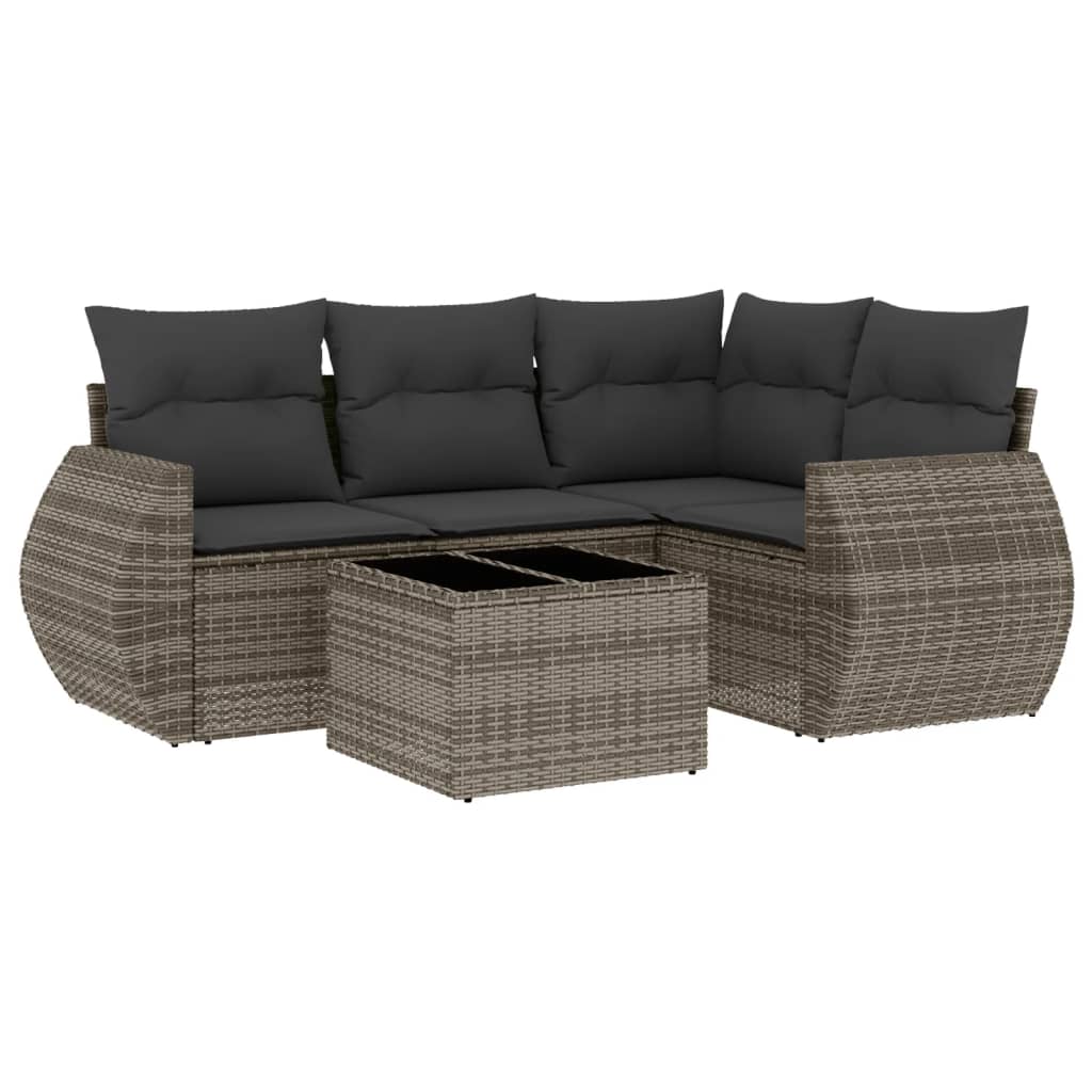 5-delige Loungeset met kussens poly rattan grijs is nu te koop bij PeponiXL, paradijselijk wonen!