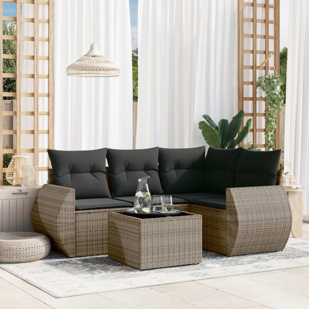 5-delige Loungeset met kussens poly rattan grijs is nu te koop bij PeponiXL, paradijselijk wonen!