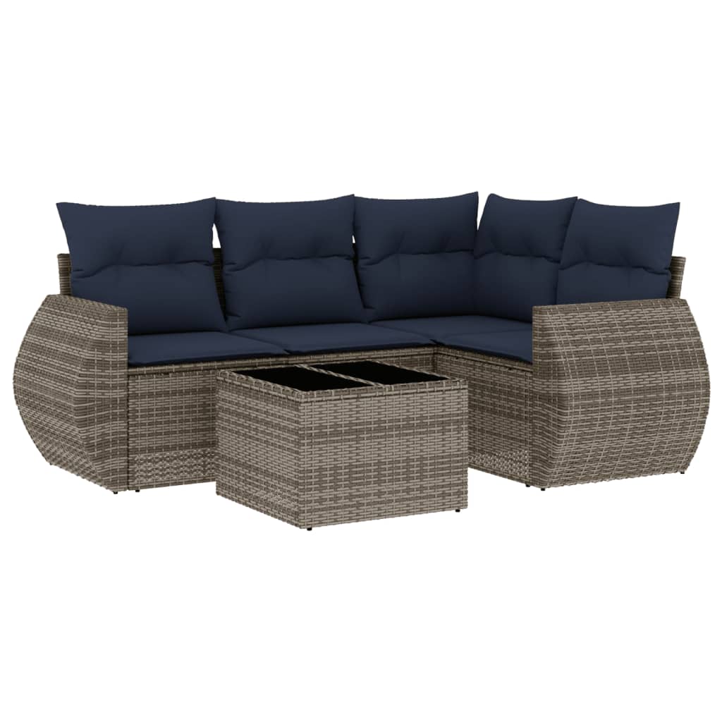 5-delige tuinbankset met kussens, grijs polyrotan is nu te koop bij PeponiXL, paradijselijk wonen!