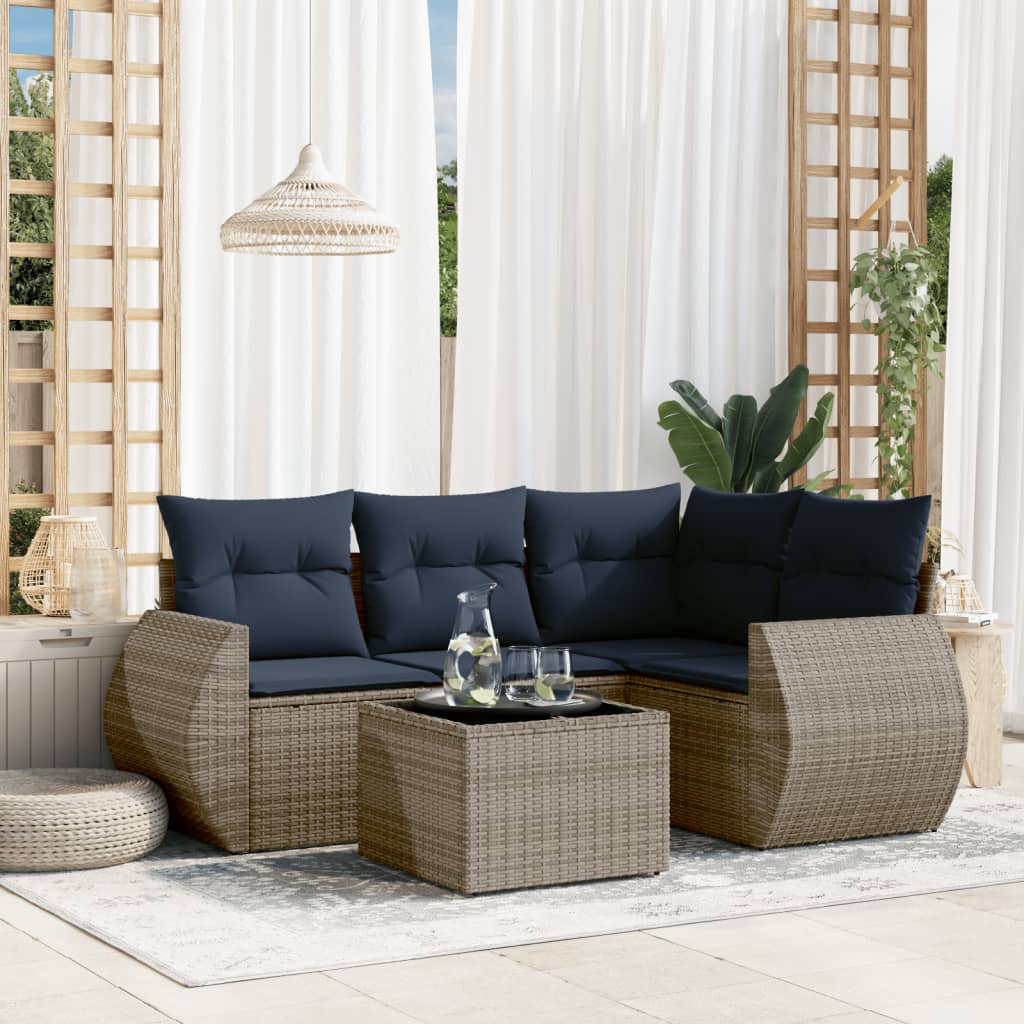 5-delige tuinbankset met kussens, grijs polyrotan is nu te koop bij PeponiXL, paradijselijk wonen!