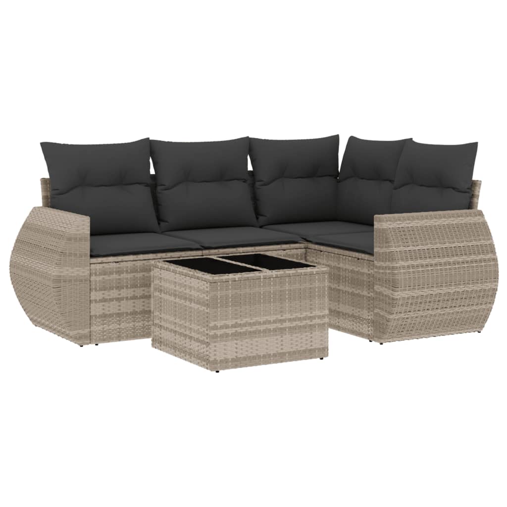5-delige Loungeset met kussens poly rattan lichtgrijs is nu te koop bij PeponiXL, paradijselijk wonen!