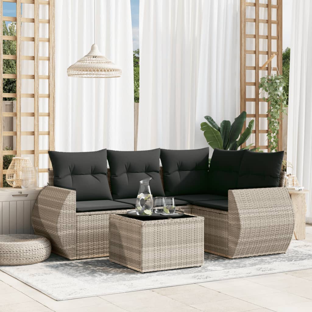 5-delige Loungeset met kussens poly rattan lichtgrijs is nu te koop bij PeponiXL, paradijselijk wonen!