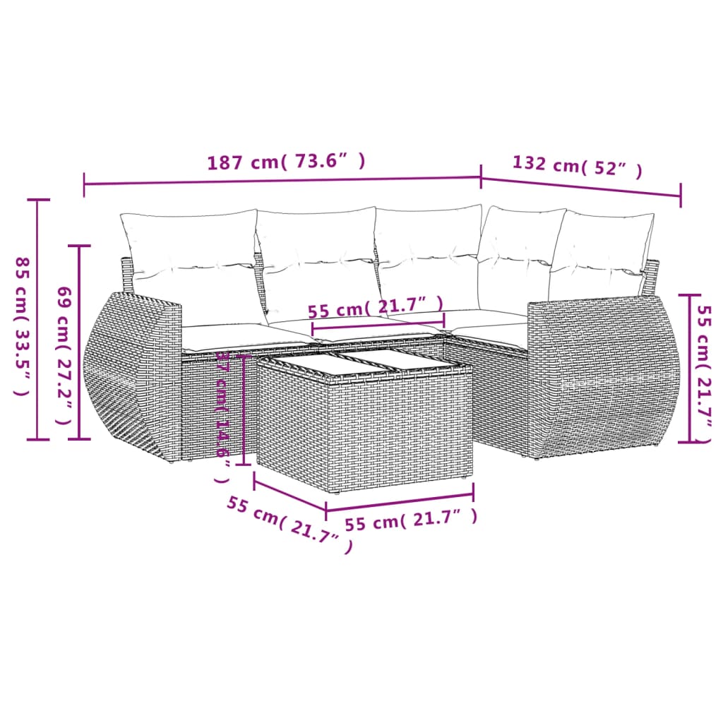 5-delige Loungeset met kussens poly rattan bruin is nu te koop bij PeponiXL, paradijselijk wonen!