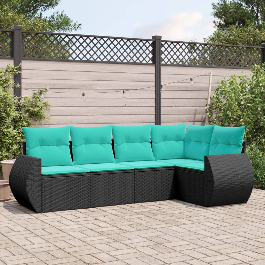 5-delige tuinbankset met kussens van zwart polyrotan is nu te koop bij PeponiXL, paradijselijk wonen!