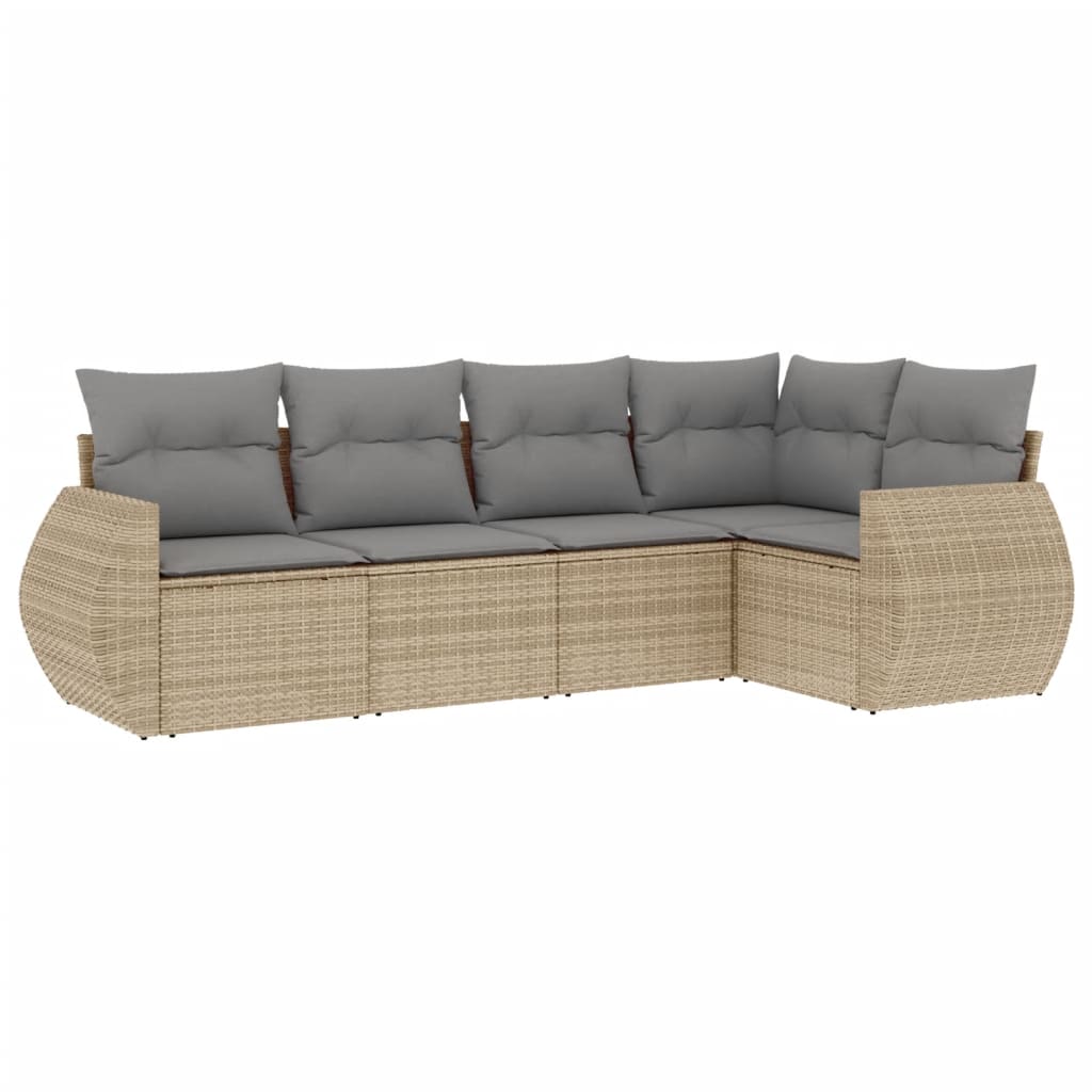 5-delige Loungeset met kussens poly rattan beige is nu te koop bij PeponiXL, paradijselijk wonen!