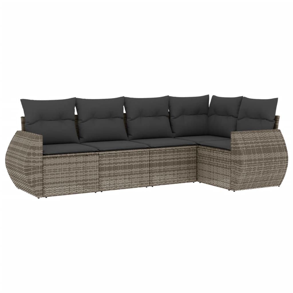 5-delige Loungeset met kussens poly rattan grijs is nu te koop bij PeponiXL, paradijselijk wonen!