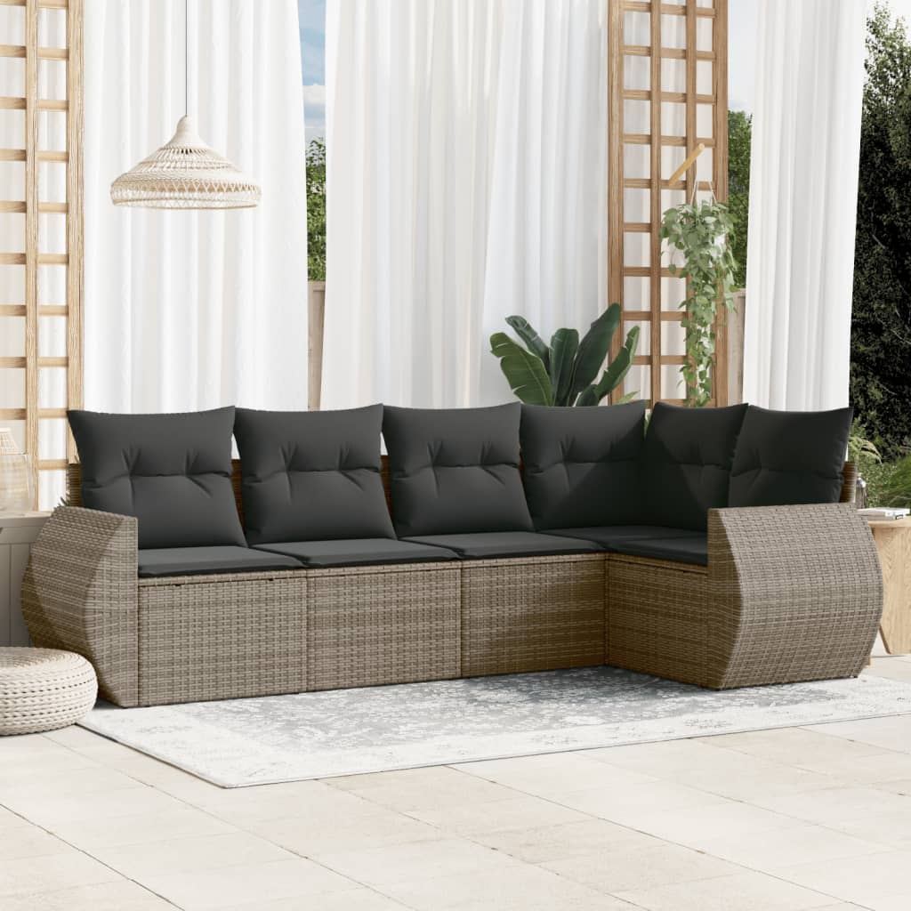 5-delige Loungeset met kussens poly rattan grijs is nu te koop bij PeponiXL, paradijselijk wonen!