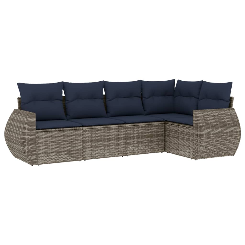 5-delige tuinbankset met kussens, grijs polyrotan is nu te koop bij PeponiXL, paradijselijk wonen!