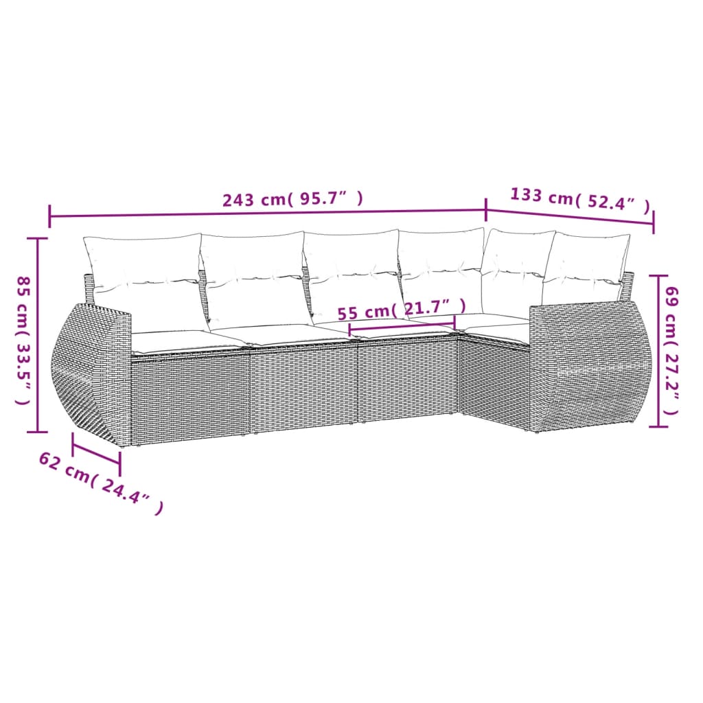 5-delige Loungeset met kussens poly rattan lichtgrijs is nu te koop bij PeponiXL, paradijselijk wonen!