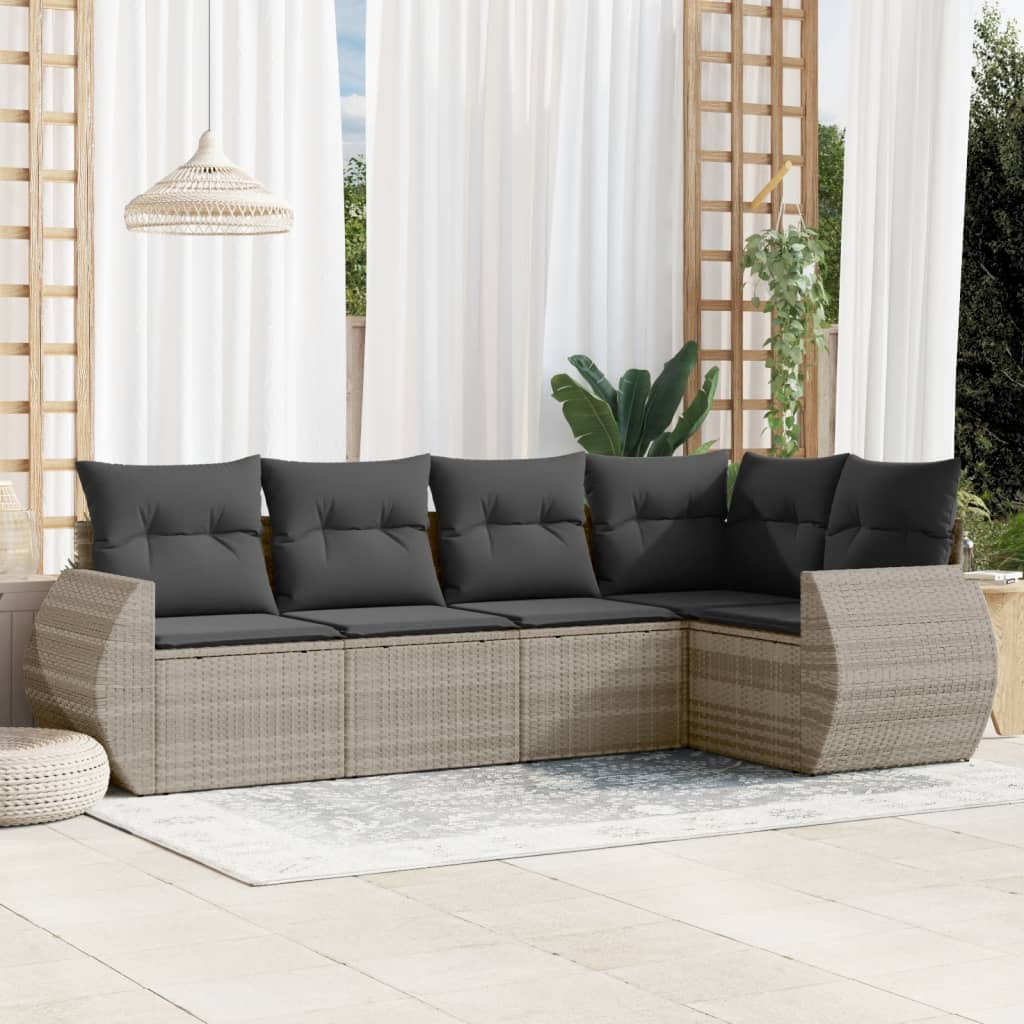 5-delige Loungeset met kussens poly rattan lichtgrijs is nu te koop bij PeponiXL, paradijselijk wonen!