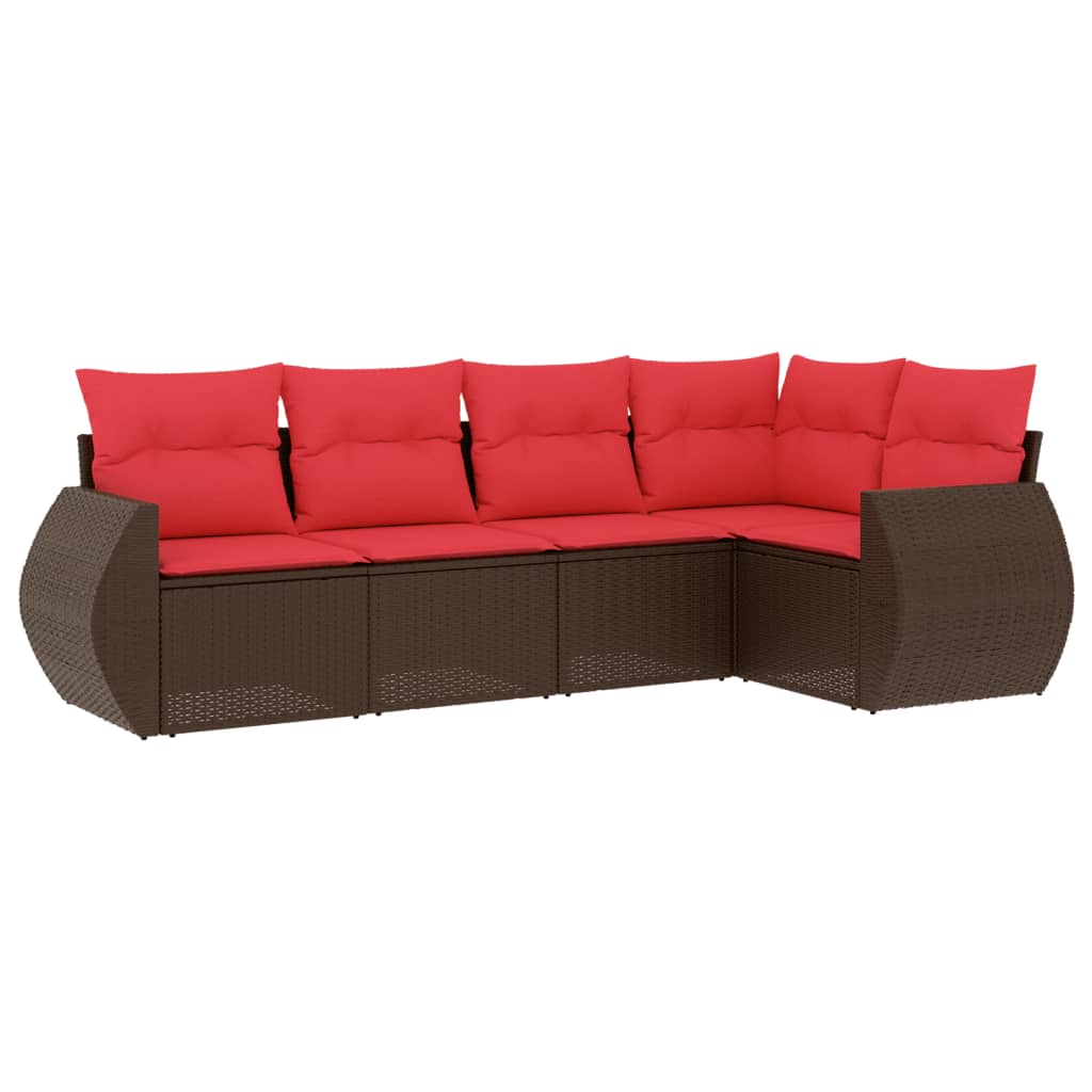 5-delige tuinbankset met kussens, bruin polyrotan is nu te koop bij PeponiXL, paradijselijk wonen!