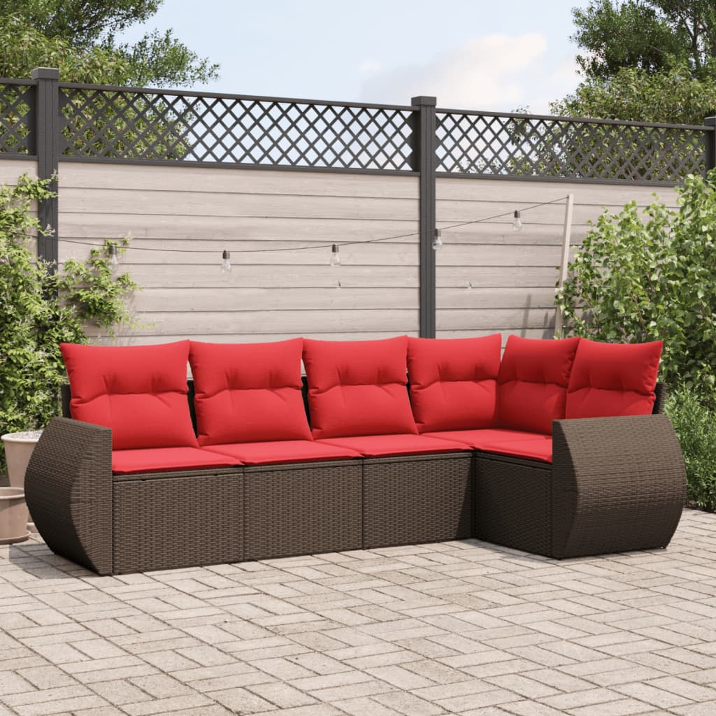 5-delige tuinbankset met kussens, bruin polyrotan is nu te koop bij PeponiXL, paradijselijk wonen!