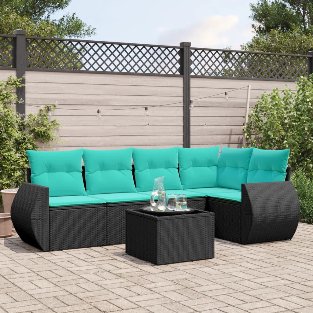 6-delige tuinbankset met kussens van zwart polyrotan is nu te koop bij PeponiXL, paradijselijk wonen!