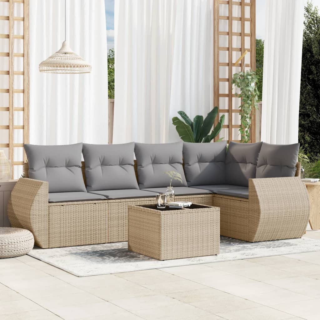 6-delige Loungeset met kussens poly rattan beige is nu te koop bij PeponiXL, paradijselijk wonen!